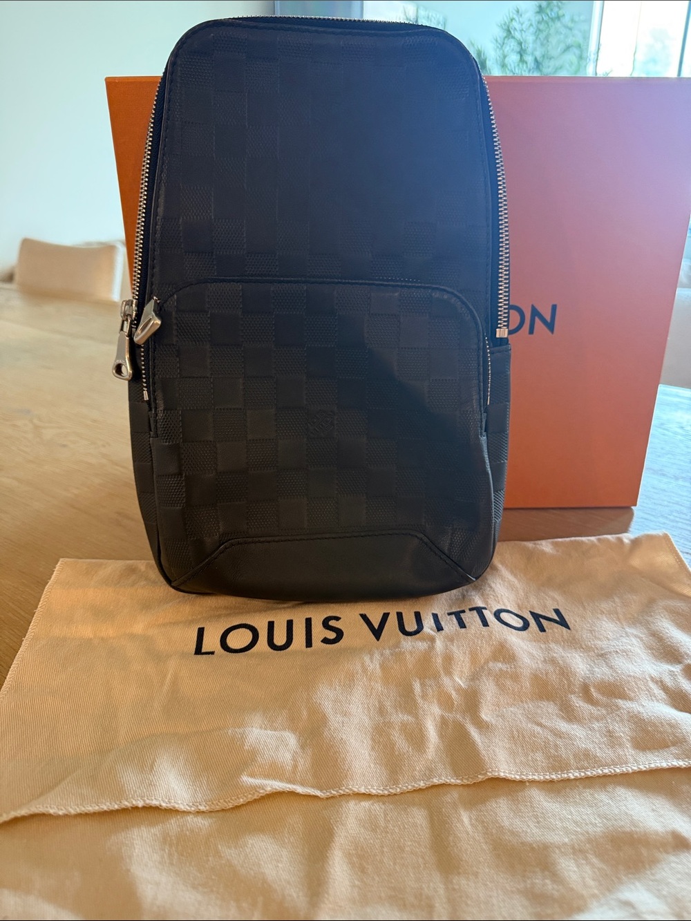 Louis Vuitton Black Damier Graphite Vertical Sling Backpack